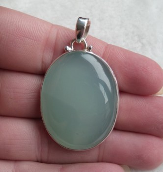 Zilveren hanger gezet met aqua Chalcedoon